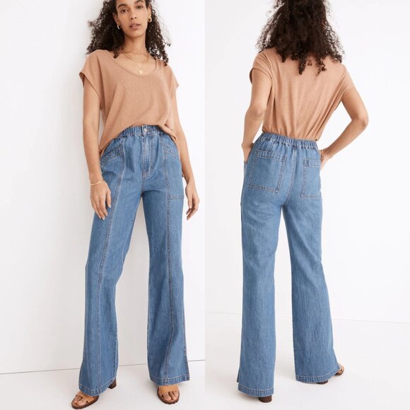 Madewell Women's Denim Pull-On Loose Flare Pants Size Small Reeves Wash - Picture 1 of 12